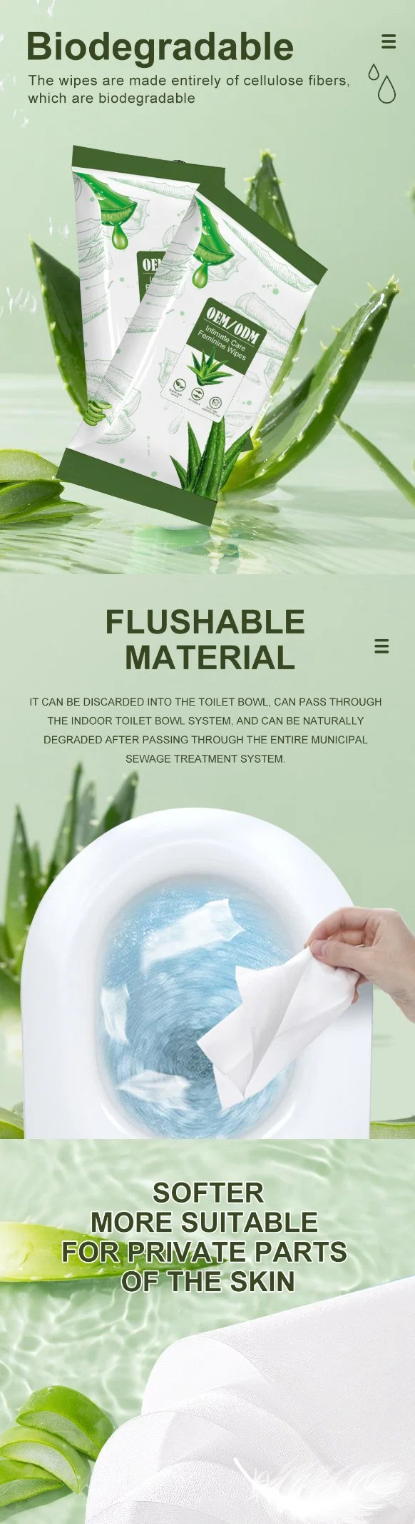 Custom Logo Flushable Hygiene Feminine Intimate Cleansing Wipes for Adults